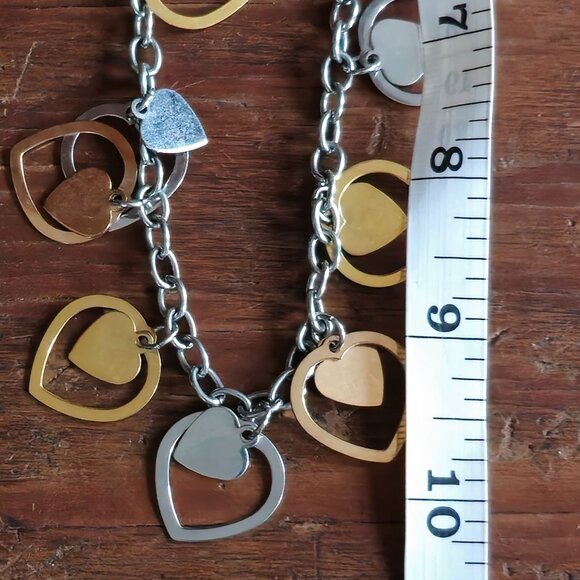 Milor Stainless Steel Multi-Tone Cutout Double Hearts Pendant 20" Necklace - Picture 5 of 6